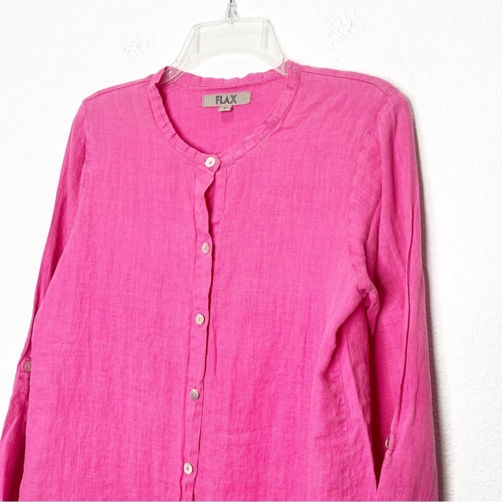 Flax 100% Linen Button Up Shell Button Top Lagenl… - image 2